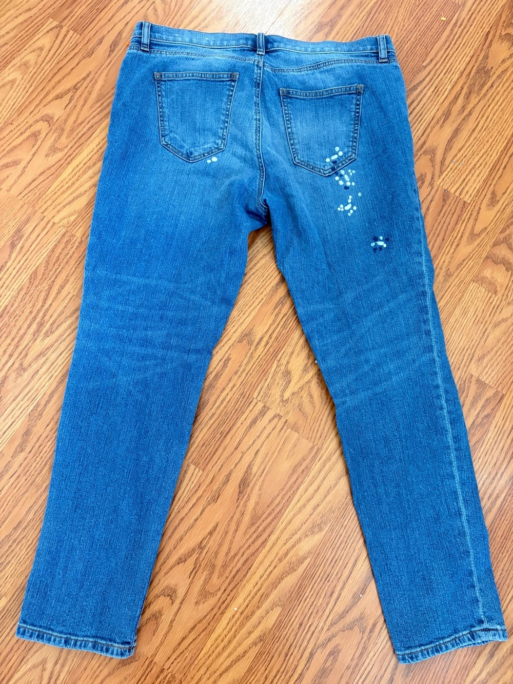 LOFT Blue Straight-Leg High-Rise Jeans with Paint Speckle - Picture 11 of 12